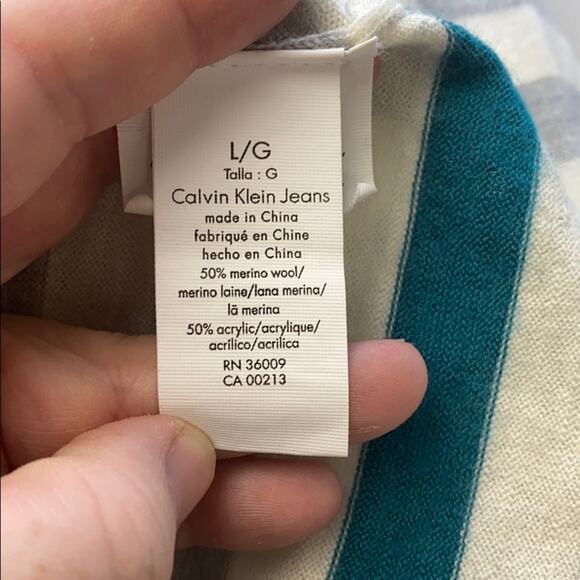 Calvin Klein Women's Merino Wool Blend Hooded Striped Sweater Size Large - Picture 10 of 10